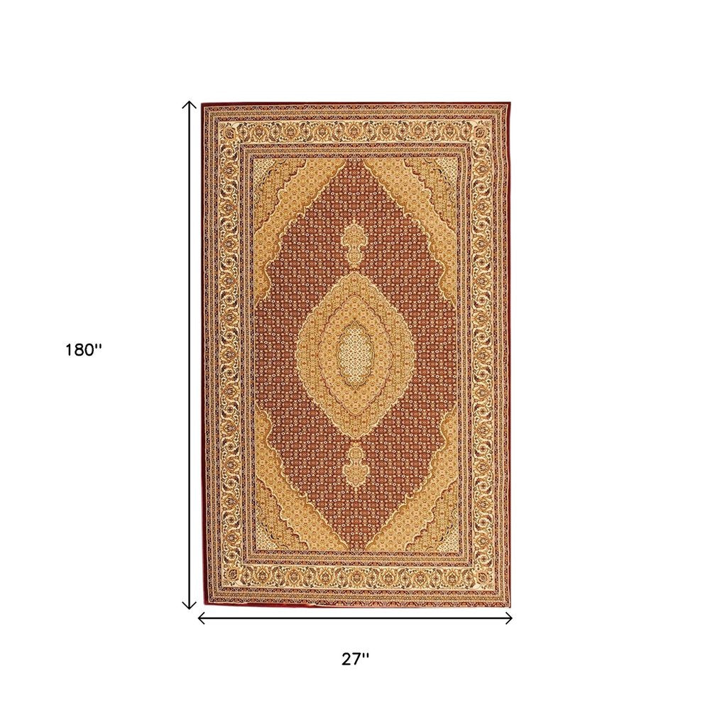 5' X 8' Red And Beige Oriental Area Rug
