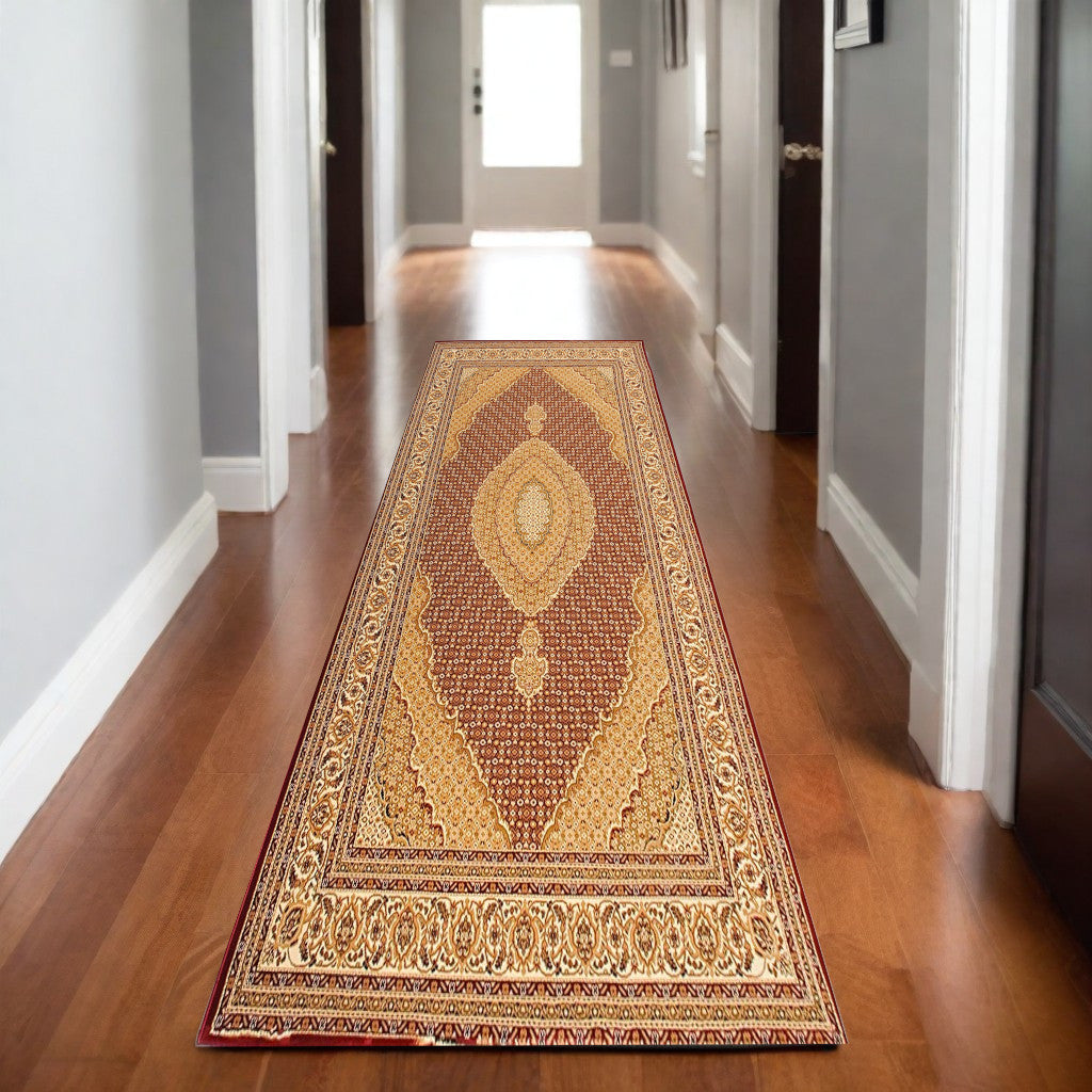 5' X 8' Red and Beige Oriental Power Loom Area Rug