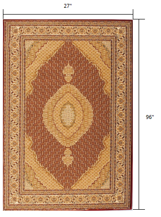 3’ x 10’ Red and Beige Medallion Runner Rug