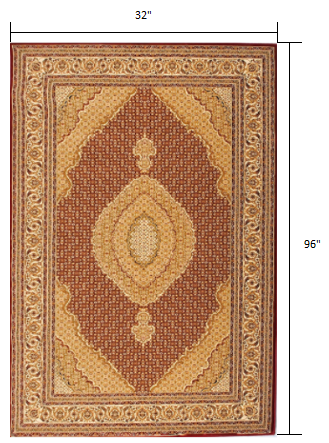 5' X 8' Red and Beige Oriental Power Loom Area Rug