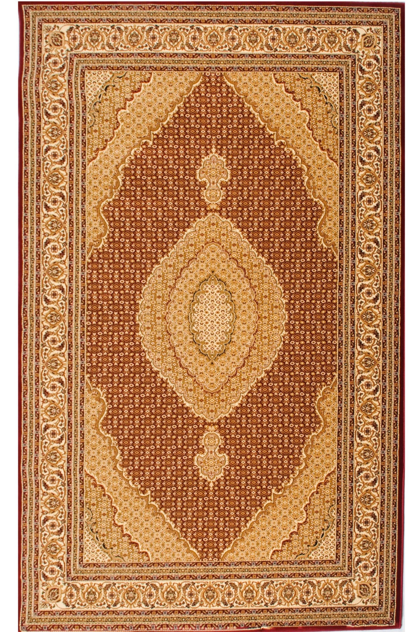 5' X 8' Red and Beige Oriental Power Loom Area Rug