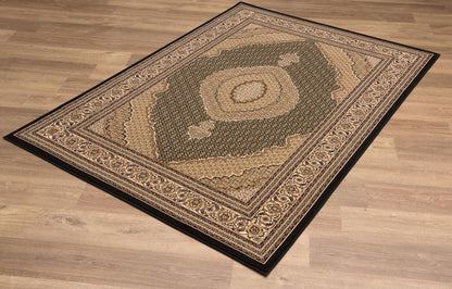 10' Beige And Black Medallion Runner Rug