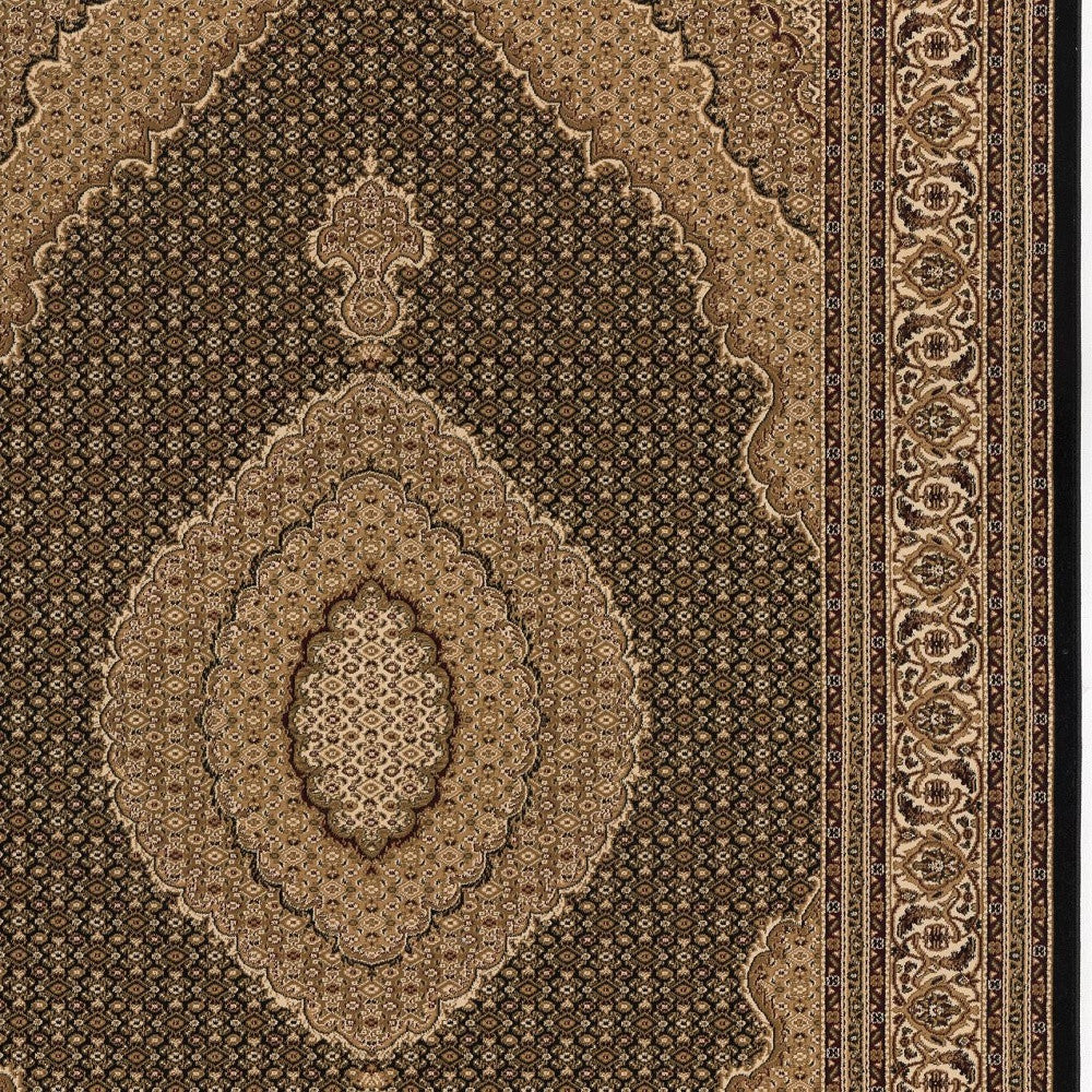 10' Runner Beige and Black Medallion Power Loom Runner Rug