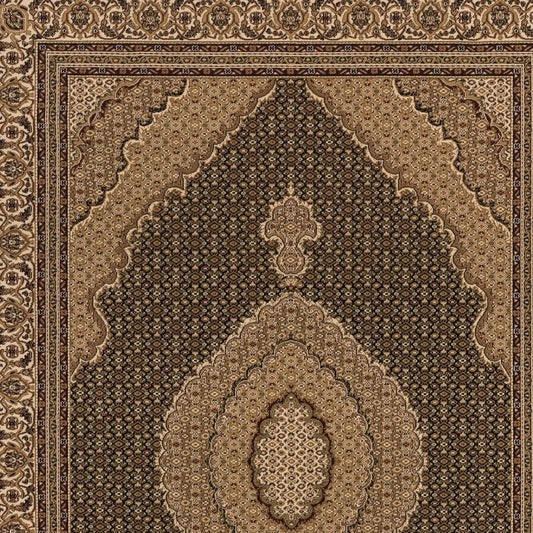 5' X 8' Beige and Black Medallion Power Loom Area Rug