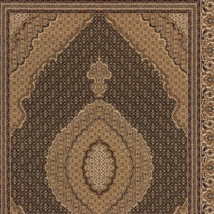 5' X 8' Beige and Black Medallion Power Loom Area Rug