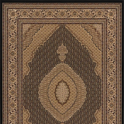 5' X 8' Beige and Black Medallion Power Loom Area Rug