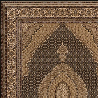 5' X 8' Beige and Black Medallion Power Loom Area Rug