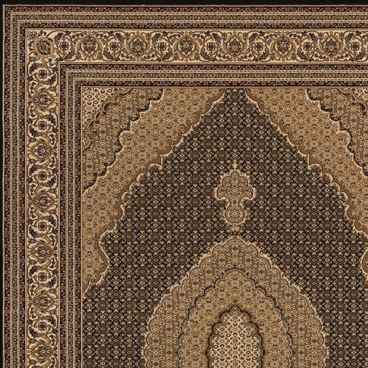 5' X 8' Beige and Black Medallion Power Loom Area Rug