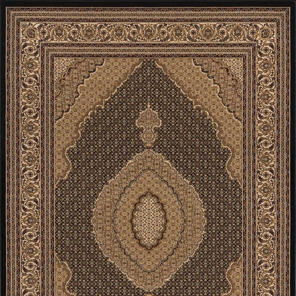 5' X 8' Beige and Black Medallion Power Loom Area Rug