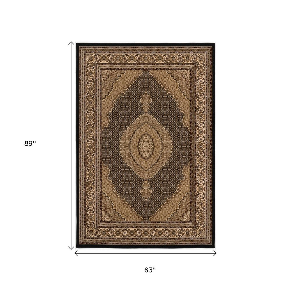 7' X 9' Beige and Black Medallion Power Loom Area Rug