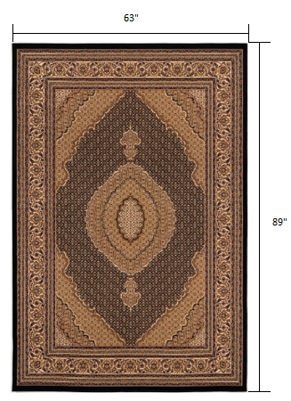 7' X 9' Beige and Black Medallion Power Loom Area Rug