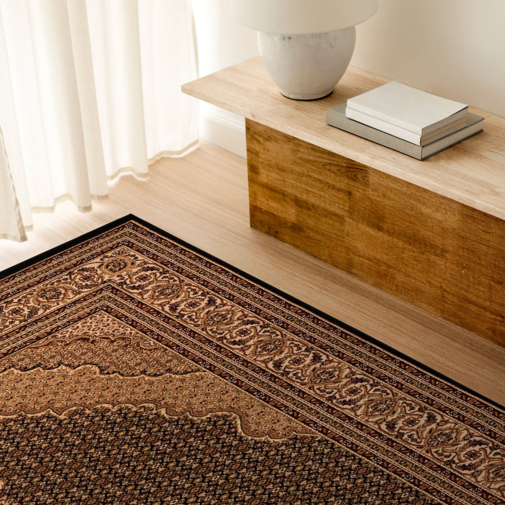 5' X 8' Beige and Black Medallion Power Loom Area Rug