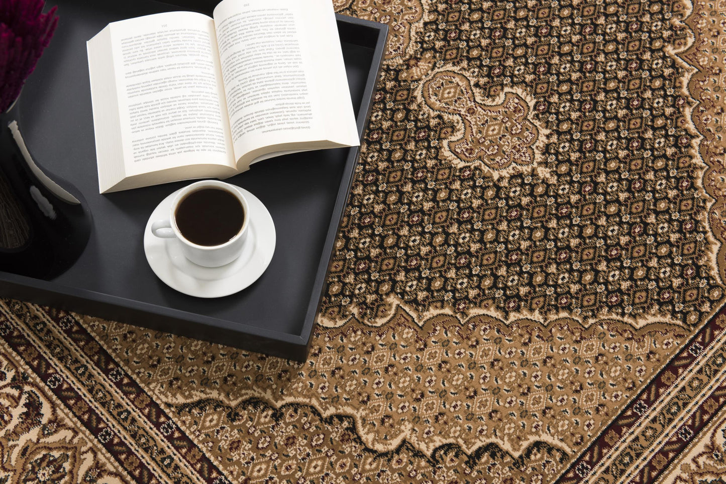 5' X 8' Beige and Black Medallion Power Loom Area Rug