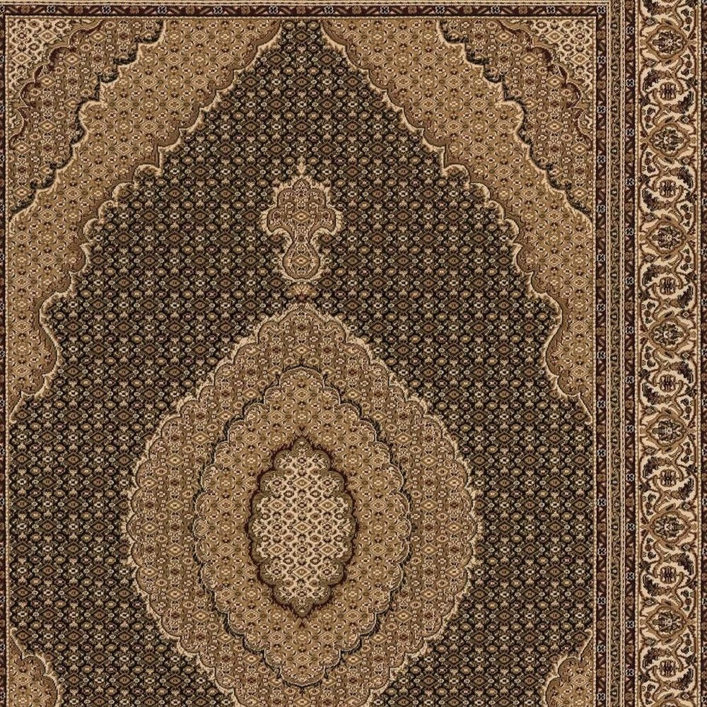 5' X 8' Beige and Black Medallion Power Loom Area Rug