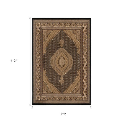 5' X 8' Beige and Black Medallion Power Loom Area Rug