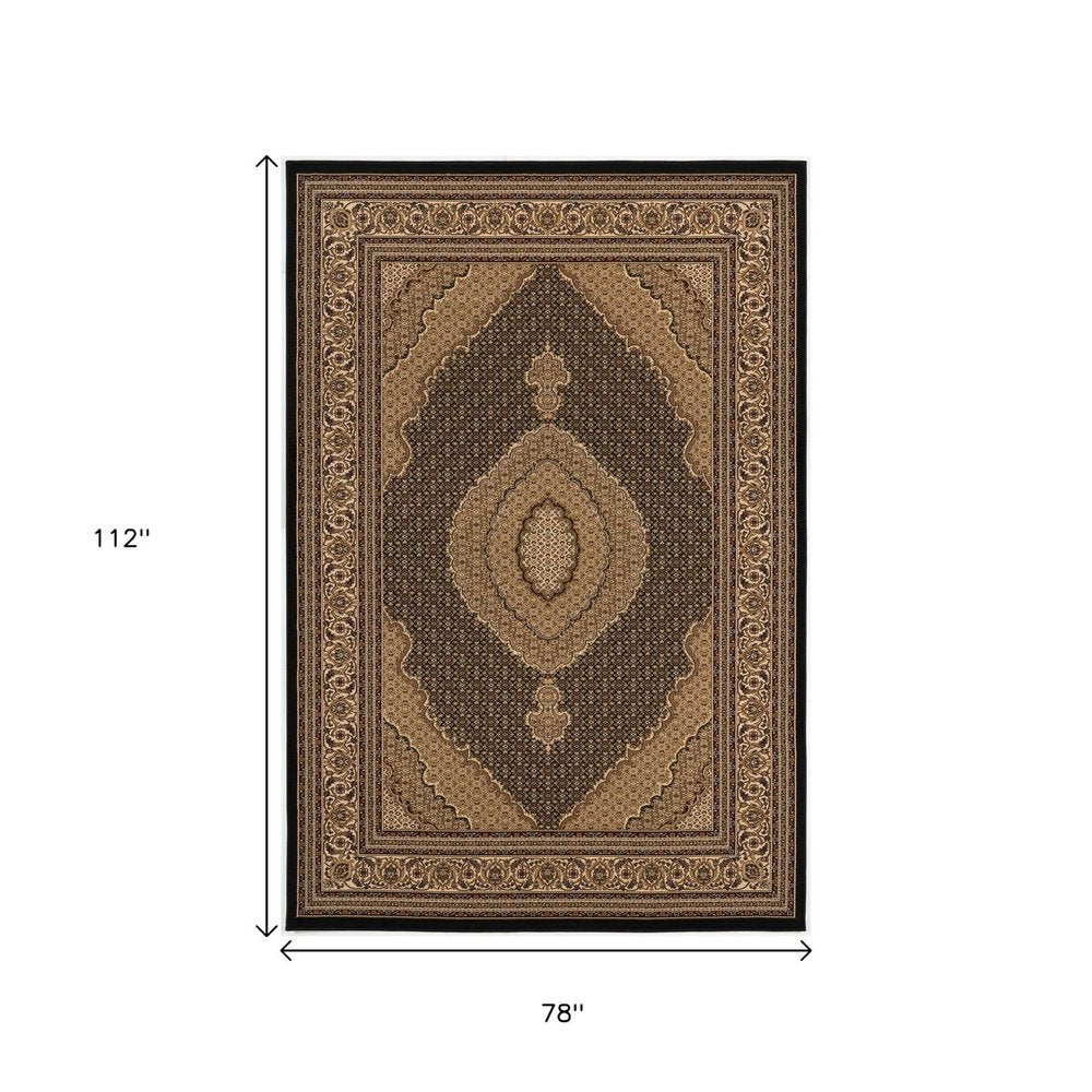 5' X 8' Beige and Black Medallion Power Loom Area Rug