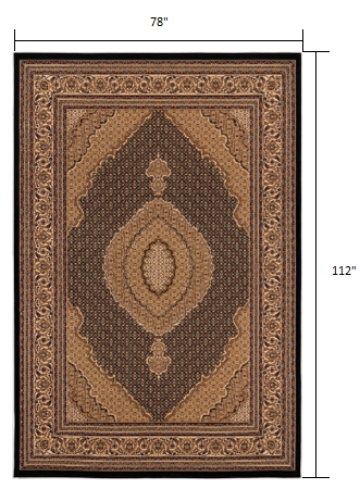 5' X 8' Beige and Black Medallion Power Loom Area Rug