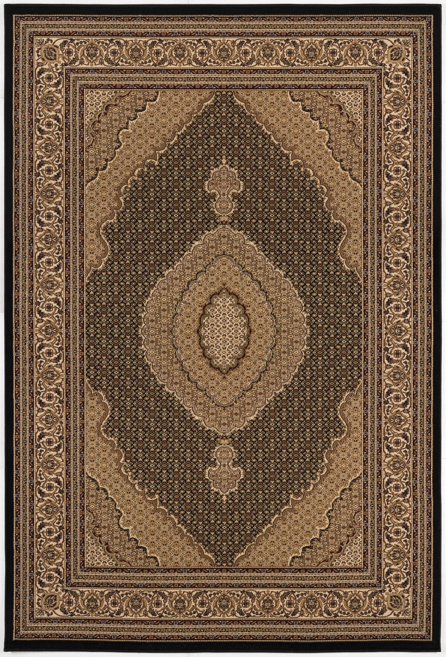 5' X 8' Beige and Black Medallion Power Loom Area Rug