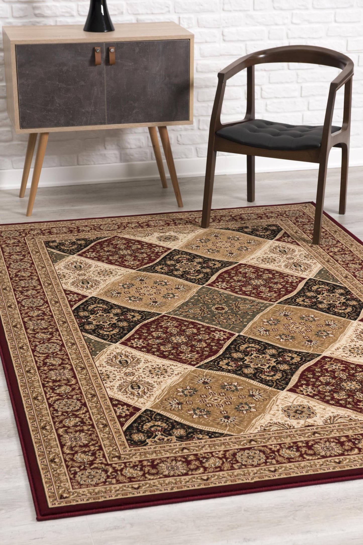 7' X 9' Red and Beige Oriental Power Loom Area Rug