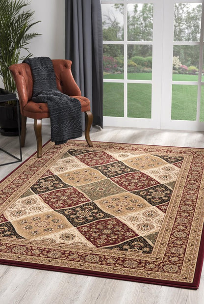 8' X 11' Red and Beige Oriental Power Loom Area Rug