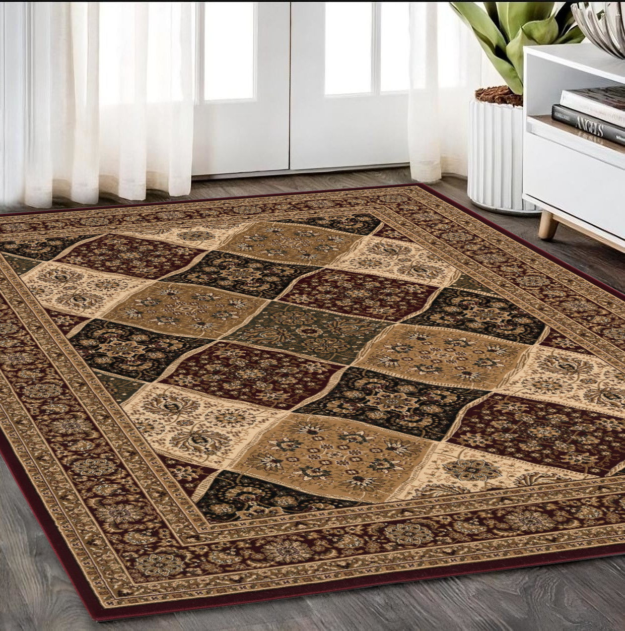 5' X 8' Red and Beige Oriental Power Loom Area Rug