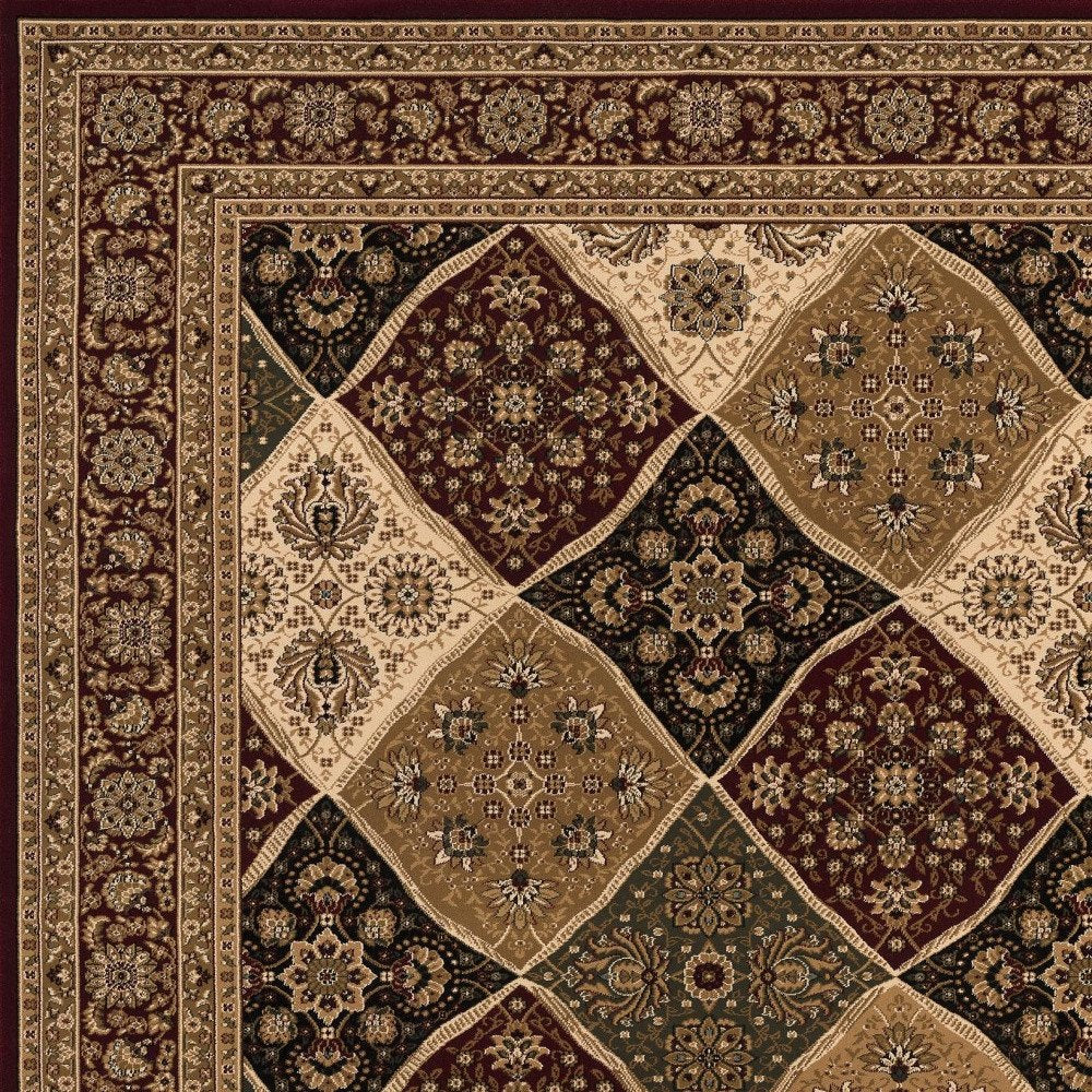 8' X 11' Red and Beige Oriental Power Loom Area Rug