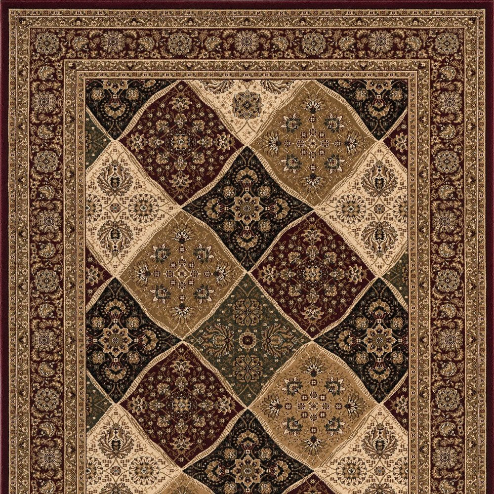 8' X 11' Red and Beige Oriental Power Loom Area Rug
