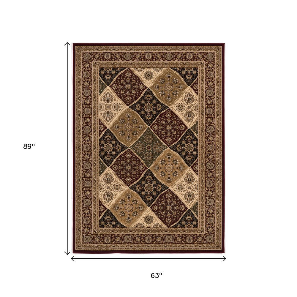5' X 8' Red and Beige Oriental Power Loom Area Rug