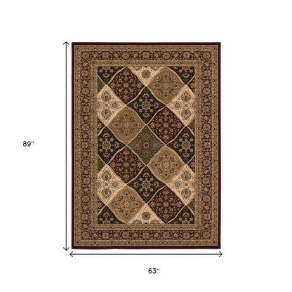 5' X 8' Red and Beige Oriental Power Loom Area Rug
