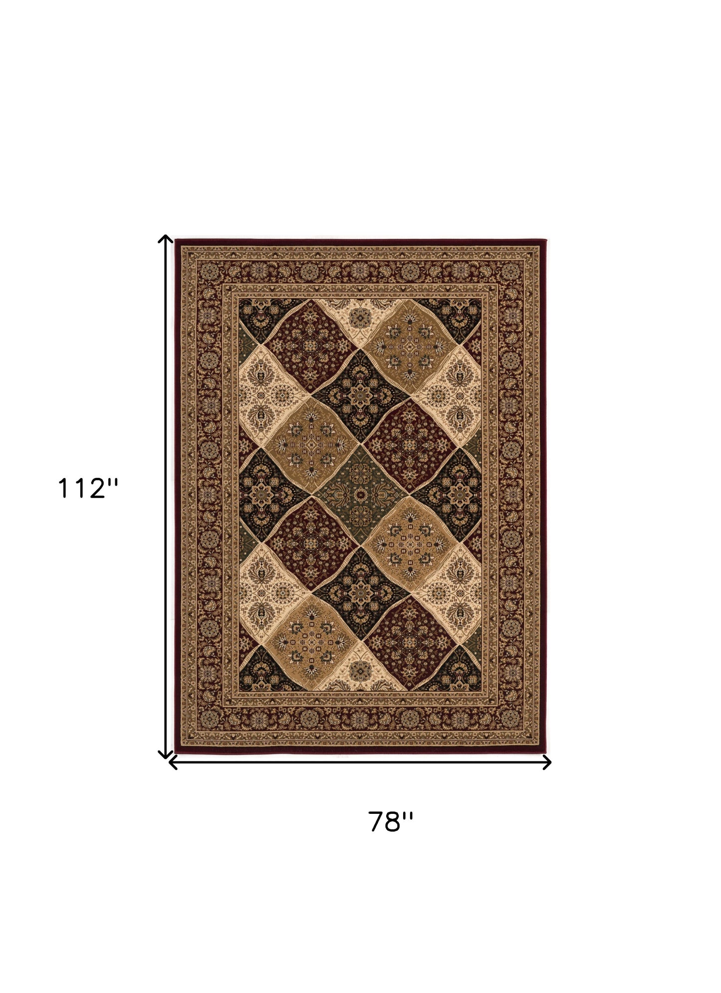 7' X 9' Red and Beige Oriental Power Loom Area Rug