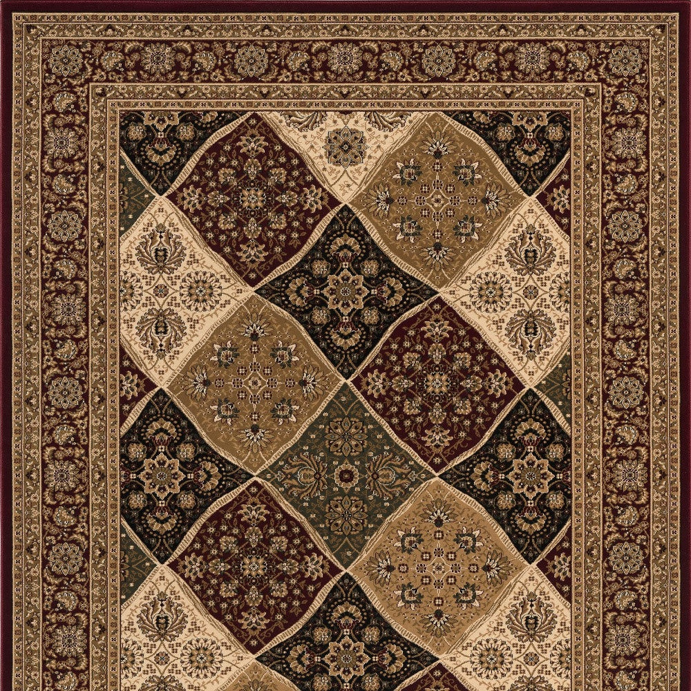 7' X 9' Red and Beige Oriental Power Loom Area Rug