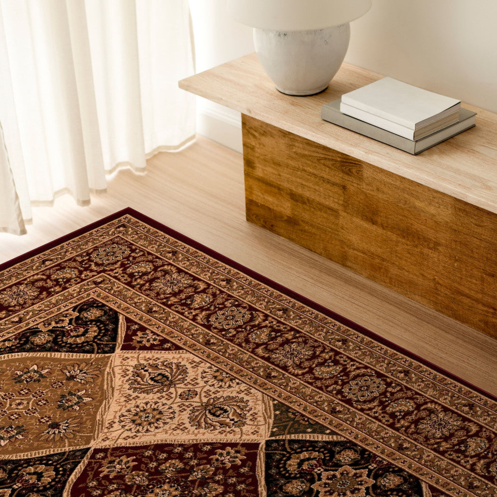 7' X 9' Red and Beige Oriental Power Loom Area Rug