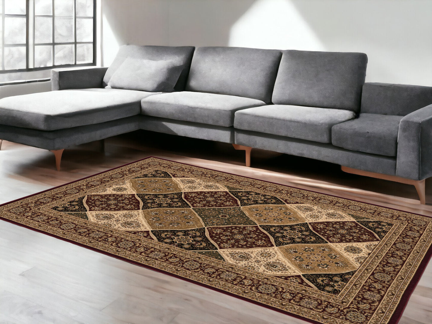 7' X 9' Red and Beige Oriental Power Loom Area Rug