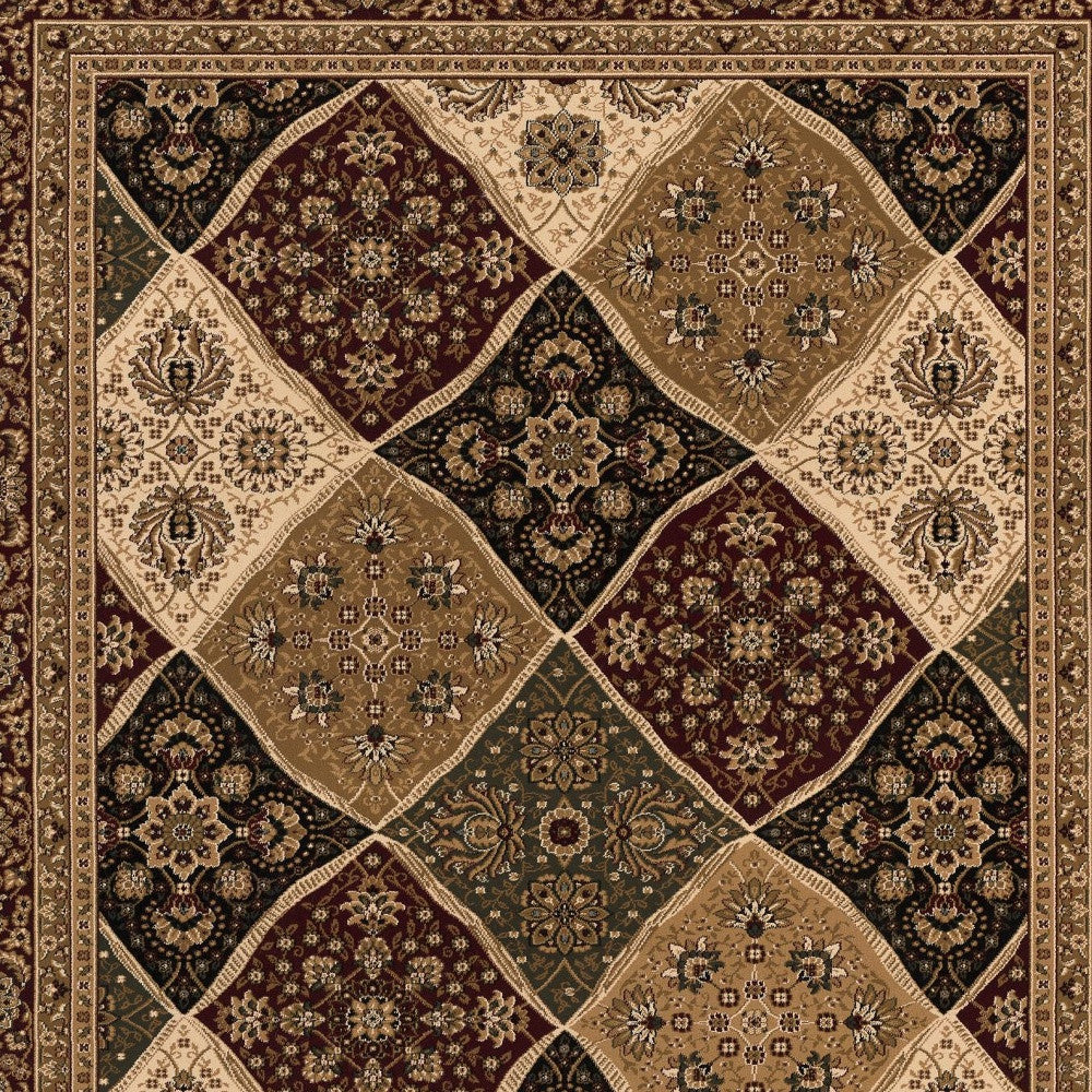 7' X 9' Red and Beige Oriental Power Loom Area Rug