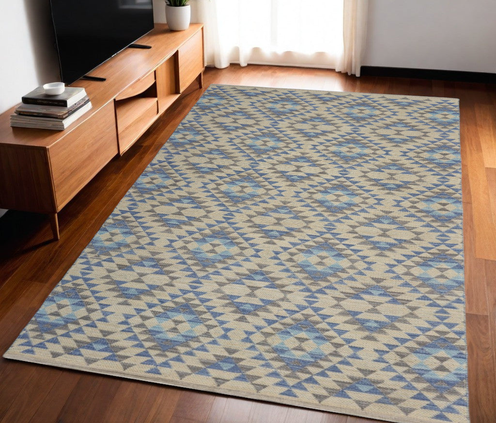 3' x 5' Blue Decorative Lattice Area Rug