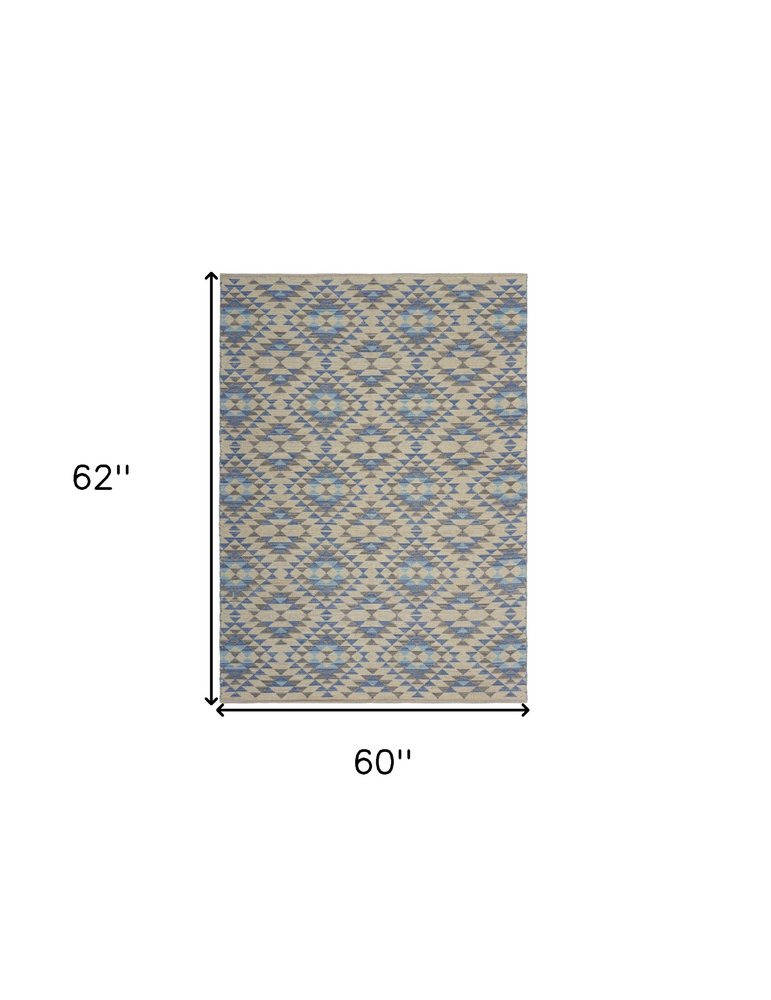 5' X 7' Blue Decorative Lattice Area Rug