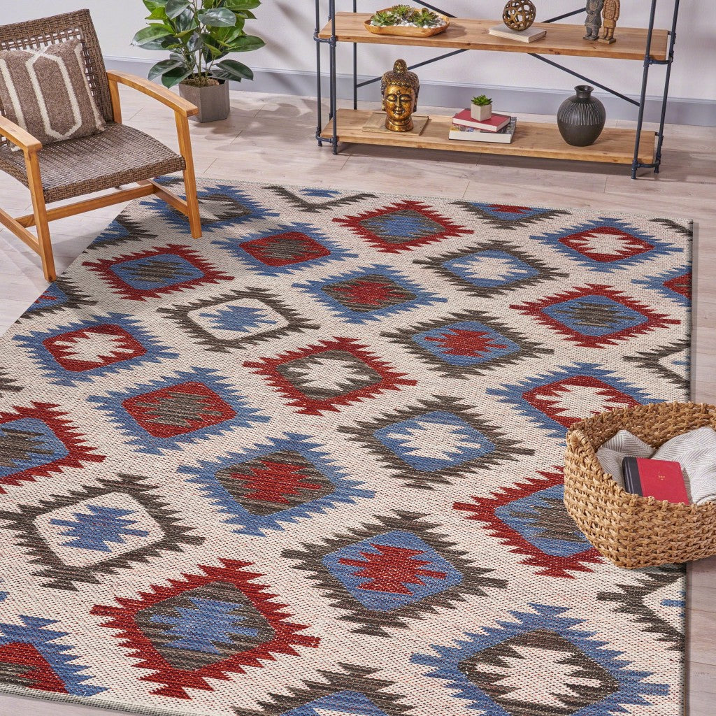 3' x 4' Red and Blue Geometric Diamonds Area Rug