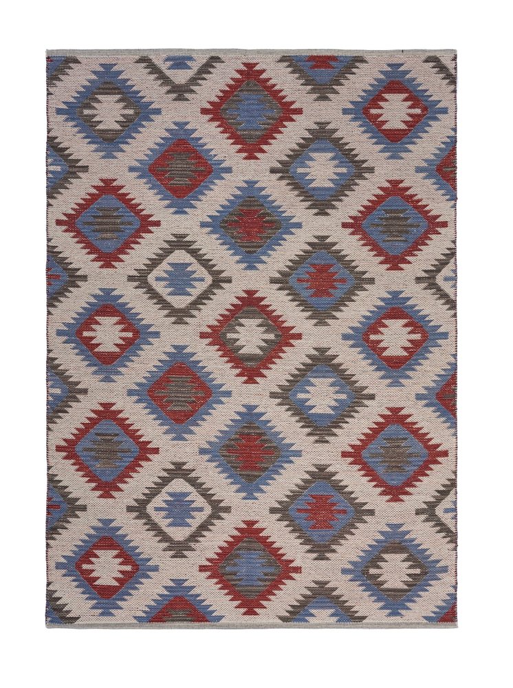 5' X 7' Red and Blue Geometric Diamonds Area Rug