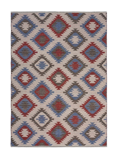 5' X 7' Red and Blue Geometric Diamonds Area Rug