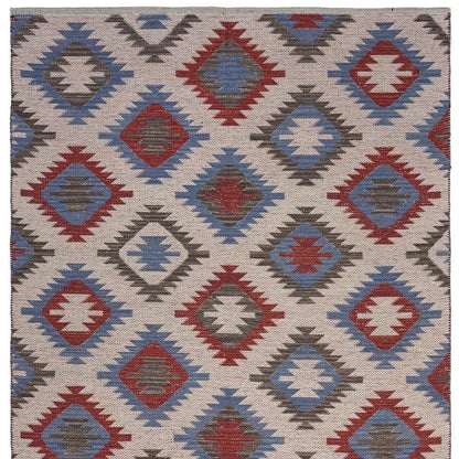 5' X 7' Red and Blue Geometric Diamonds Area Rug