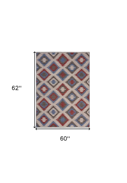 5' X 7' Red and Blue Geometric Diamonds Area Rug