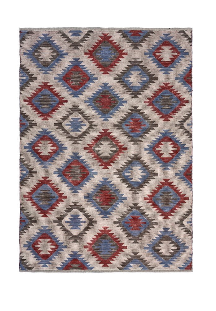 5' X 7' Red and Blue Geometric Diamonds Area Rug