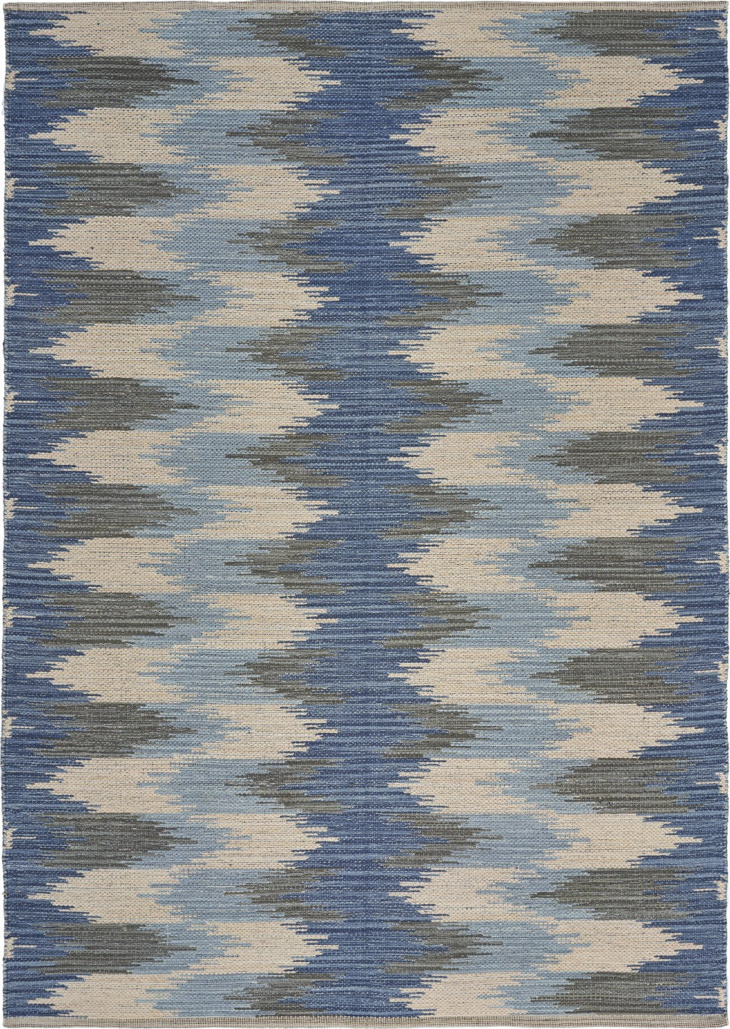 3' x 4' Blue and Cream Ikat Pattern Area Rug