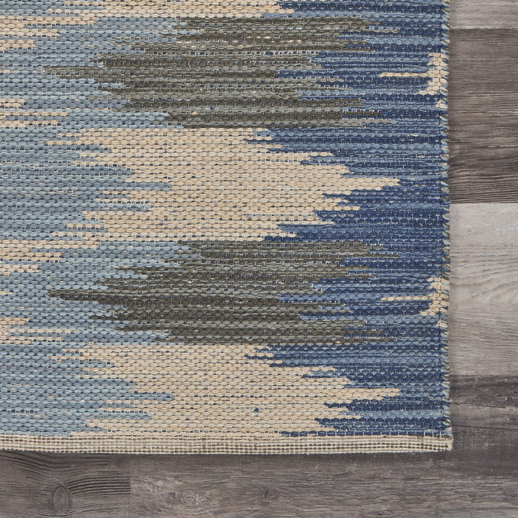 3' x 4' Blue and Cream Ikat Pattern Area Rug