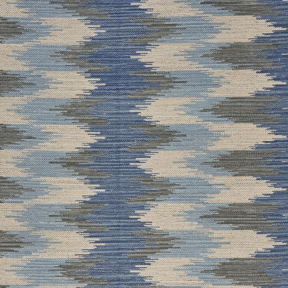 3' x 4' Blue and Cream Ikat Pattern Area Rug