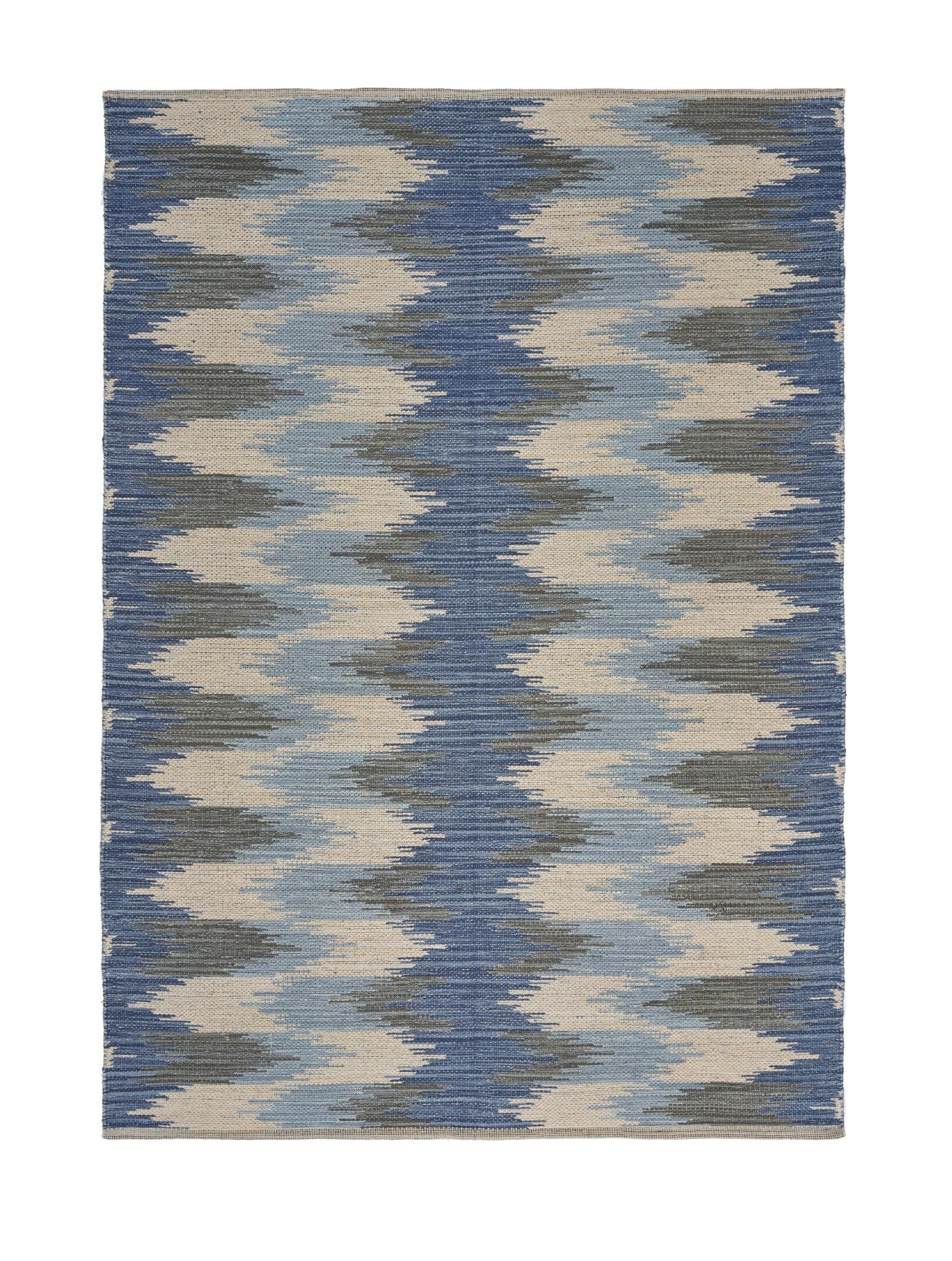 3' x 4' Blue and Cream Ikat Pattern Area Rug