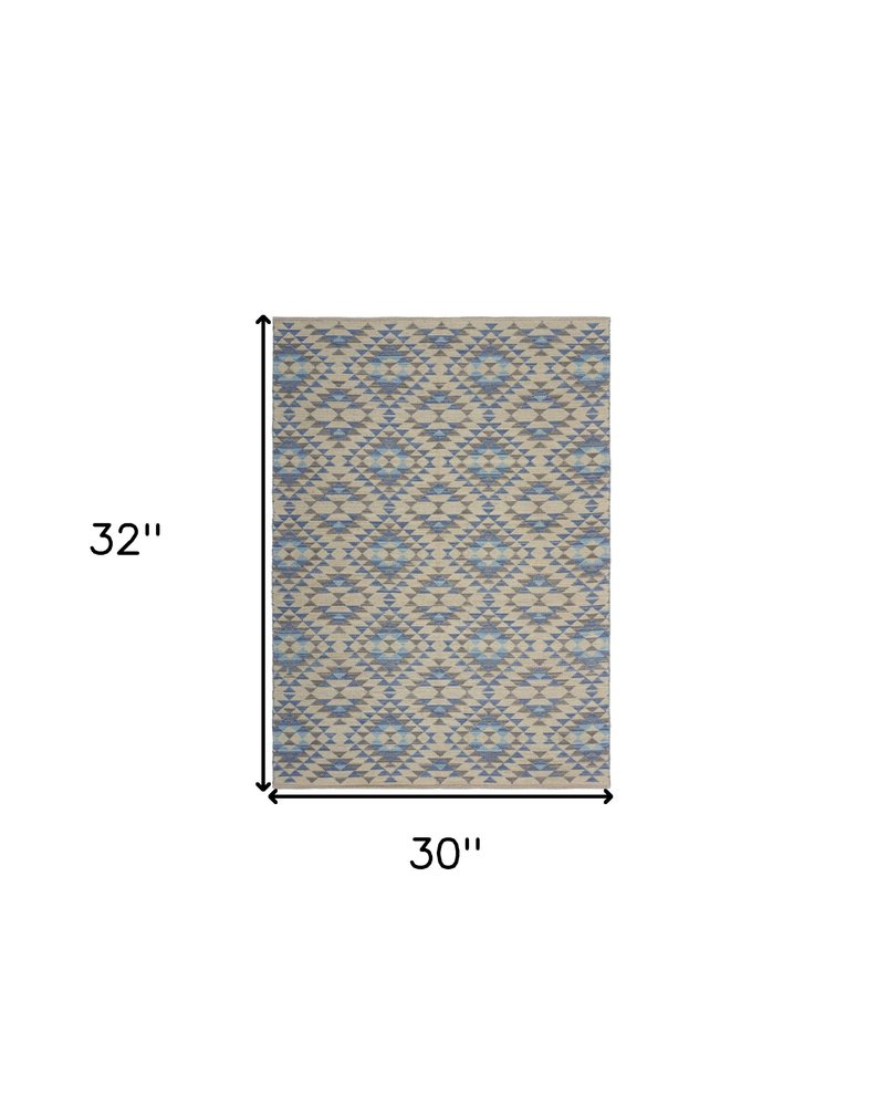 5' X 7' Blue Decorative Lattice Area Rug