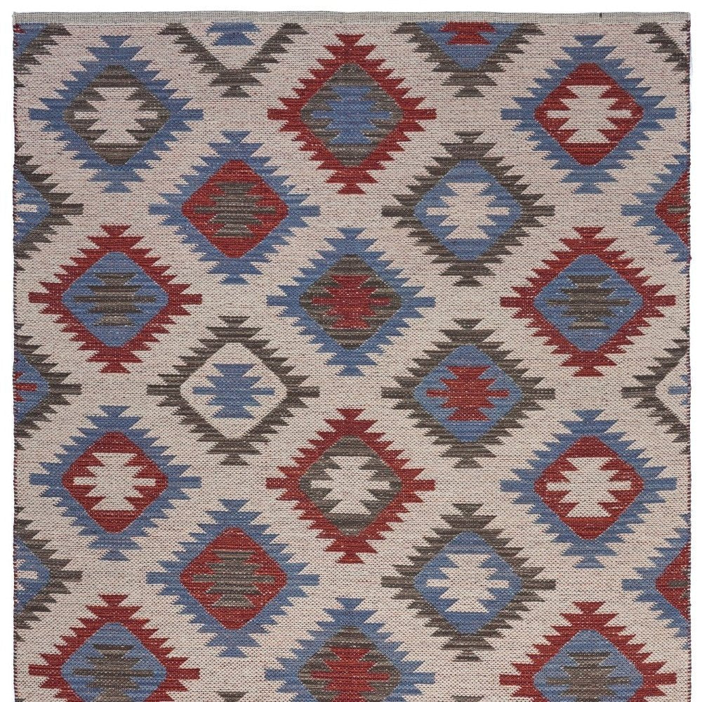 5' X 7' Red and Blue Geometric Diamonds Area Rug