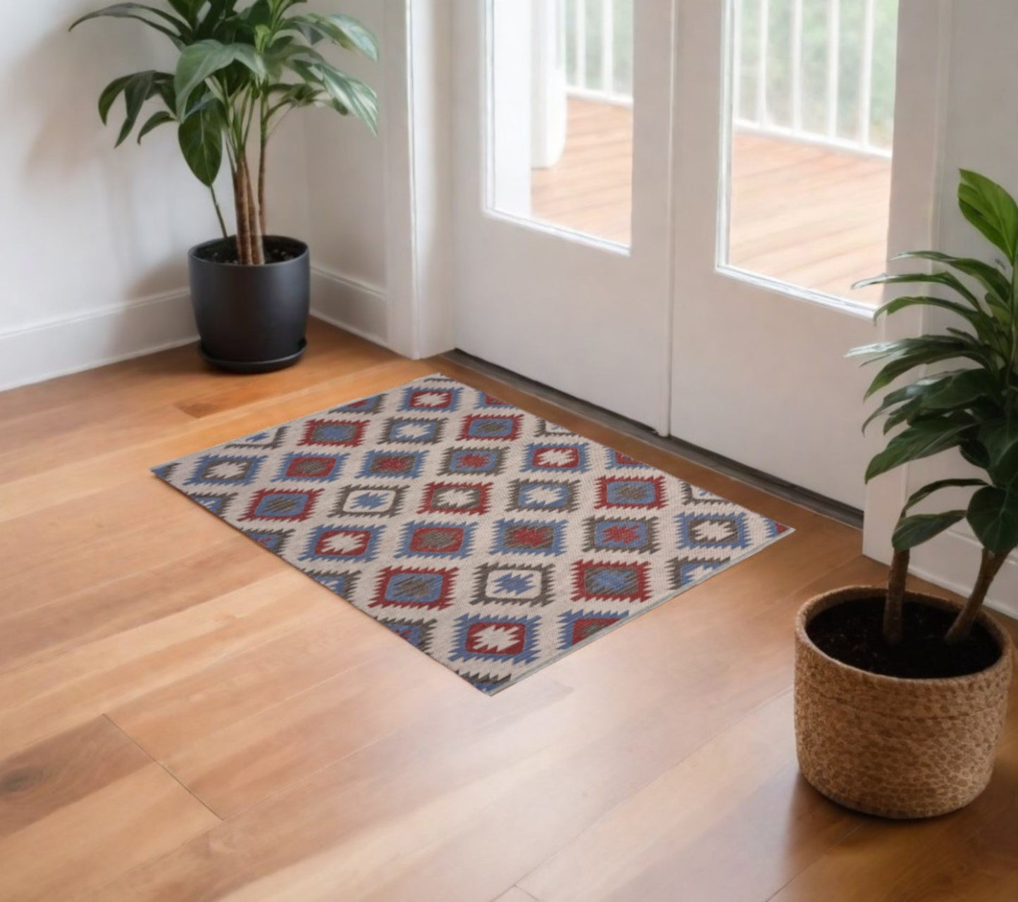 3' x 5' Red and Blue Geometric Diamonds Area Rug