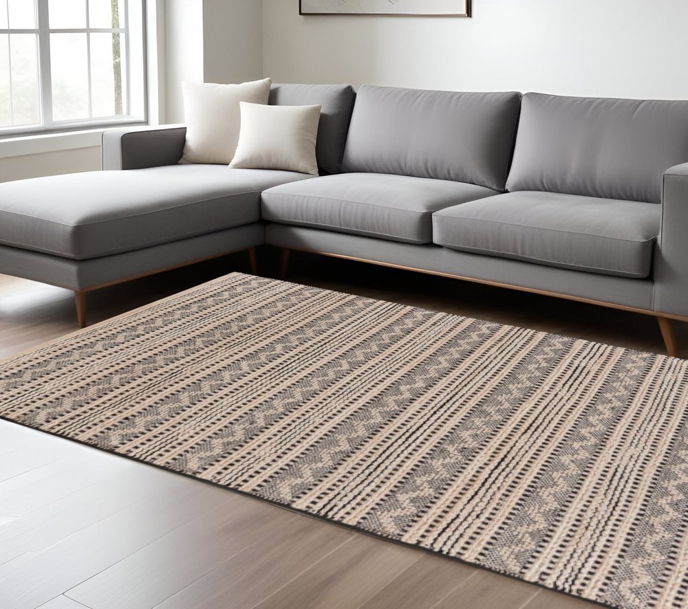 8' X 10' Black and Blush Chevron Stripe Area Rug